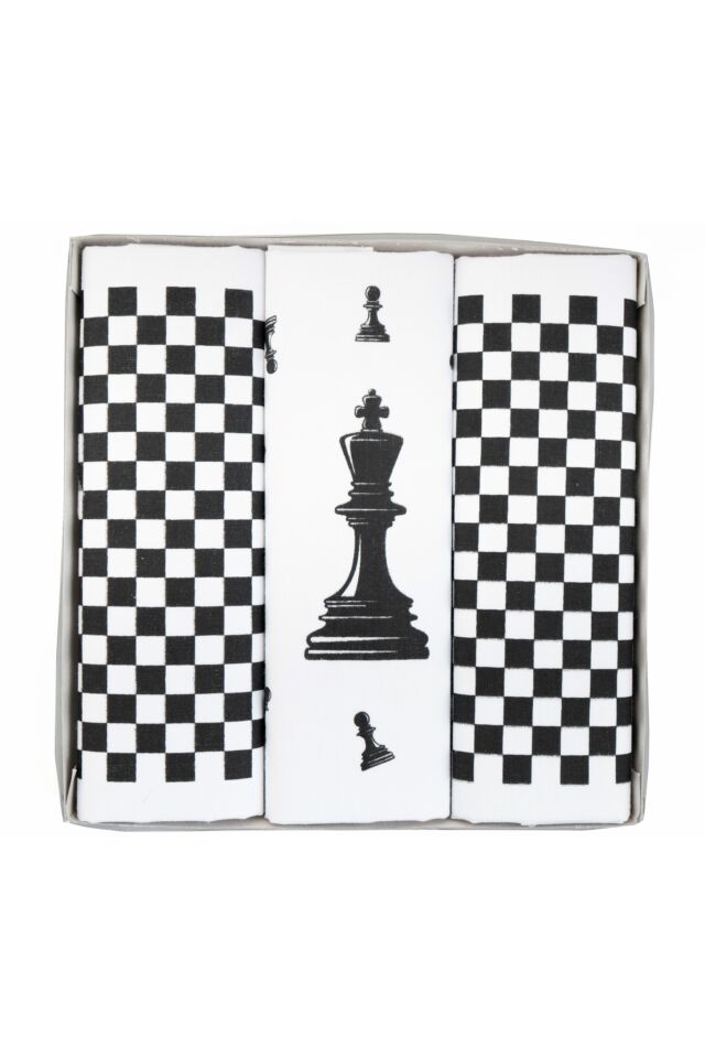 M59C Férfi textilzsebkendő 3db díszdobozban sakk minta